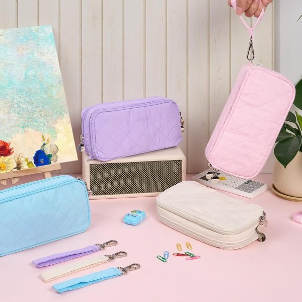 wholesale sooez large pencil case pouch,extra big pencil bag with 8 compartments,pen bag wide opening,soft quilted pencil pouch organizer with zipper,portable pencil case for teen girls,beige free samples