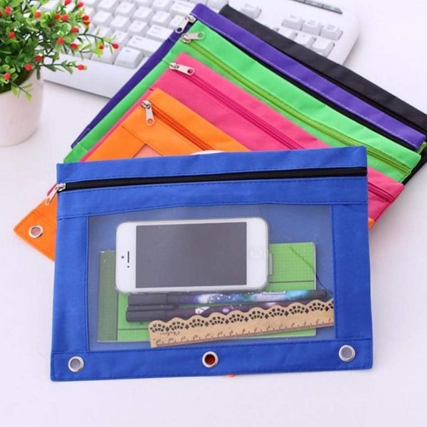 wholesale pencil pouch 3 ring, zipper pencil pouches case binder cosmetic bag black 2 pack free samples