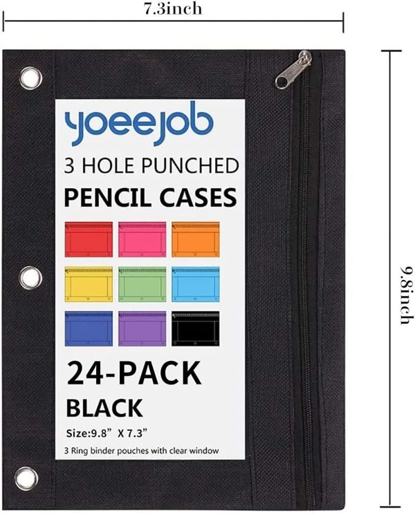 wholesale yoeejob pencil pouch for 3 ring binder, binder pouches with zipper bulk, pen holder case with clear window school class office organizers, 24 pack, black free samples