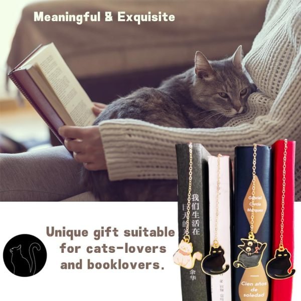 wholesale metal black cat bookmarks with gift box, cat pendent book markers for book lovers bestfriend cute birthday gifts appreciation gifts mothers day teacher student gifts (garden cat) free samples