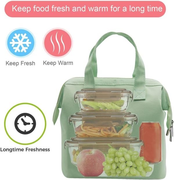 wholesale mziart insulated lunch bag simple bento cooler bag lunch tote bag for lunch box for women men adult picnic working hiking beach (light green) free samples