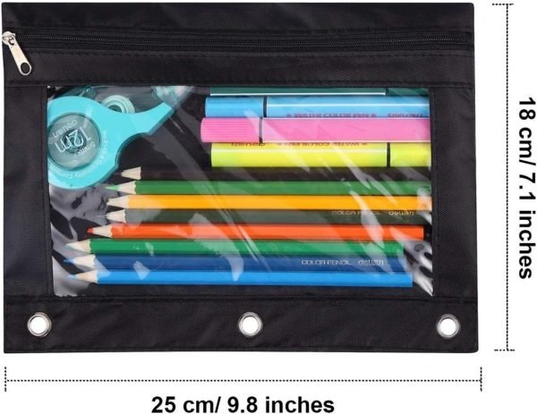 wholesale pencil pouch 3 ring, zipper pencil pouches case binder cosmetic bag black 2 pack free samples