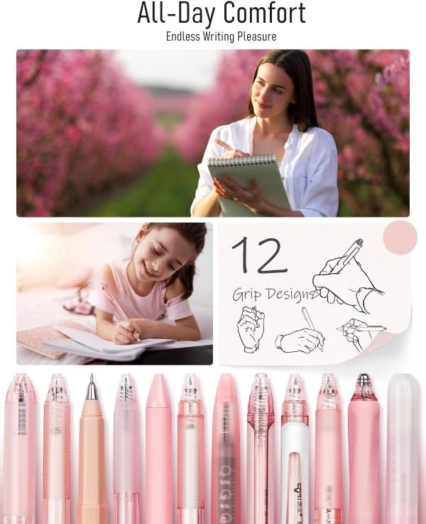 wholesale fourcandies 12pack pastel gel ink pen set, cute note taking 0.5mm fine point retractable 11 pack black ink pens with 1pack highlighter for writing, school, office (pink) free samples