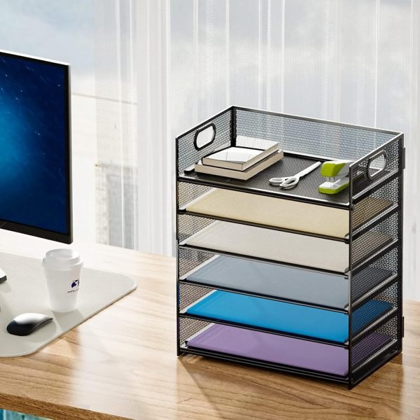 wholesale marbrasse 6 tier paper organizer letter tray - mesh desk file organizer with handle, paper sorter organizer for letter/a4 office file folder holder - black free samples