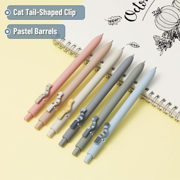 wholesale mr. pen- retractable gel pens, 6 pack, black ink, cat gel pens, cat's tail gel pens fine point 0.5mm, retractable pens, aesthetic pens for journaling fine tip pens, cute cat pens for cat lovers free samples