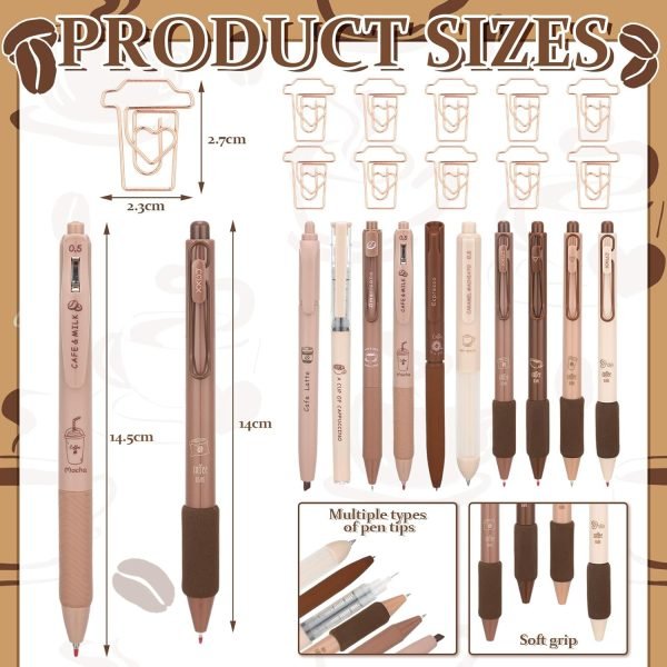 wholesale 71 pcs cute coffee pens coffee stationery set aesthetic stationery supplies gel ink pens retractable pens 0.5mm fine point black ink kawaii smooth writing pens for coffee office home supplies free samples