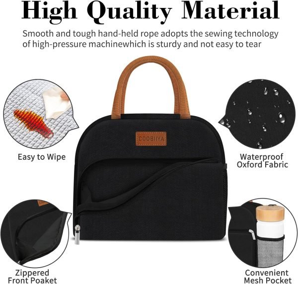 wholesale coobiiya lunch box lunch bag for women adults men, reusable cute lunch pail bag - leakproof, insulated lunch box tote with large capacity, cooler lunch container for work/travel/office (black) free samples