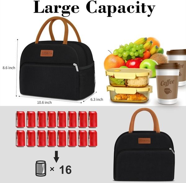 wholesale coobiiya lunch box lunch bag for women adults men, reusable cute lunch pail bag - leakproof, insulated lunch box tote with large capacity, cooler lunch container for work/travel/office (black) free samples