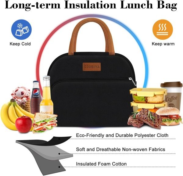 wholesale coobiiya lunch box lunch bag for women adults men, reusable cute lunch pail bag - leakproof, insulated lunch box tote with large capacity, cooler lunch container for work/travel/office (black) free samples