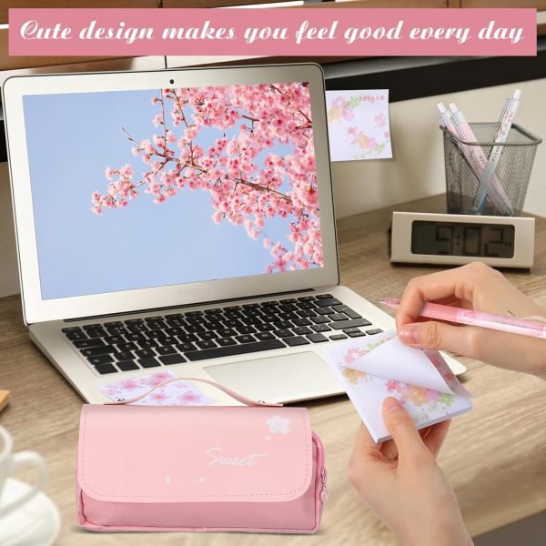 wholesale crtiin 74 pcs kawaii cherry blossom stationery set japanese kawaii pencil bag mechanical pencil cherry erasers pencil refill and stickers for office party favors(pink) free samples