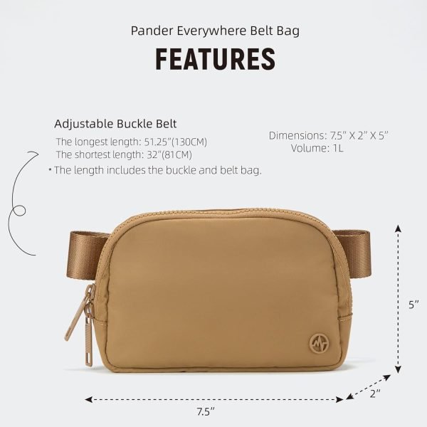 wholesale pander two way zipper fanny pack nylon everywhere belt bag for women, water repellent waist packs, crossbody bags with adjustable strap (caramel brown). free samples