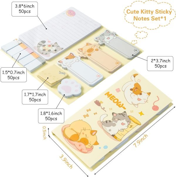 wholesale cute cartoon cat sticky notes set, 550 sheets, lovely cat and paw shaped self-stick notes pads kitty animal divider tabs bundle writing memo pads back to school office supplies small gift free samples