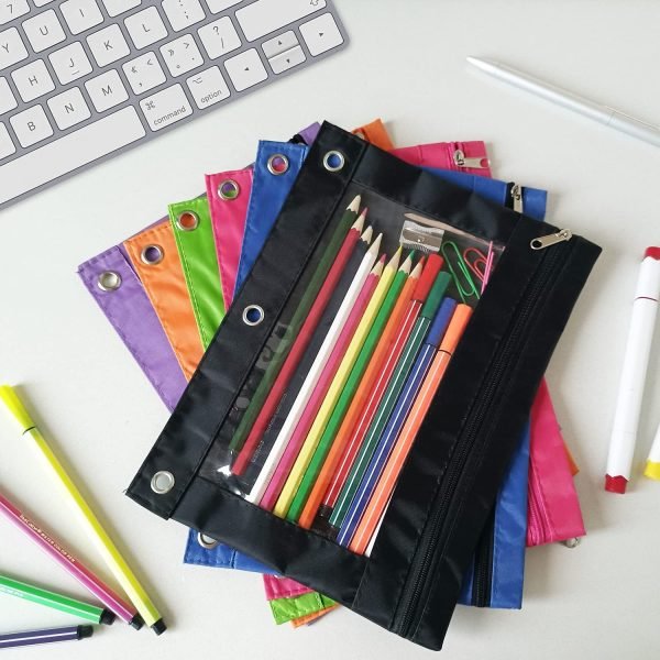 wholesale yoeejob pencil pouch for 3 ring binder, binder pouches with zipper bulk, pen holder case with clear window school class office organizers, 24 pack, black free samples