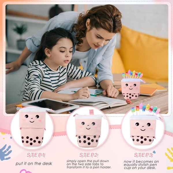 wholesale sabary 228 pcs kawaii stationary set include telescopic boba pencil pouch case bag gel ink pen sticky note bubble tea sticker pill highlighter stationary cute school supplies for christmas(vivid) free samples