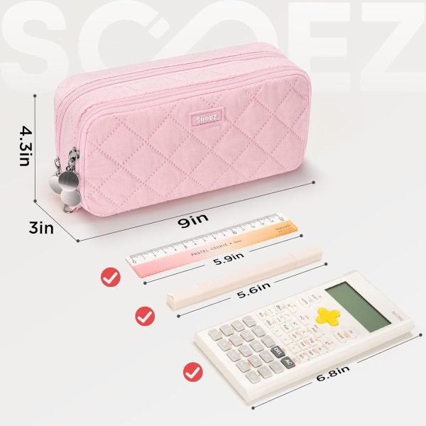 wholesale sooez large pencil case pouch, extra big pencil bag with 8 compartments, pen bag wide opening, soft quilted pencil pouch organizer with zipper, portable pencil case for teen girls, pink free samples