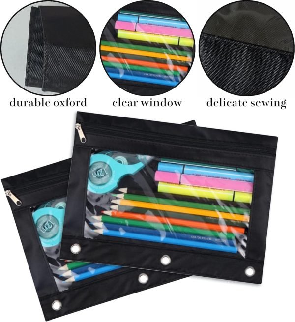 wholesale yoeejob pencil pouch for 3 ring binder, binder pouches with zipper bulk, pen holder case with clear window school class office organizers, 24 pack, black free samples