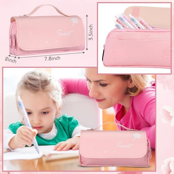 wholesale crtiin 74 pcs kawaii cherry blossom stationery set japanese kawaii pencil bag mechanical pencil cherry erasers pencil refill and stickers for office party favors(pink) free samples