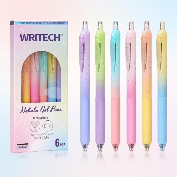 wholesale writech gel pens fine point: 0.7mm black ink retractable 6ct smooth writing with aesthetic gradient color barrel for journaling note taking silent click no smear nebula pen set free samples