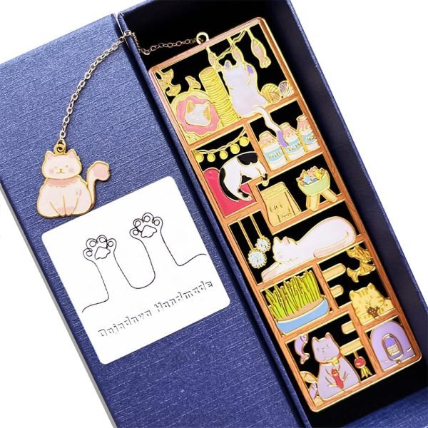 wholesale metal black cat bookmarks with gift box, cat pendent book markers for book lovers bestfriend cute birthday gifts appreciation gifts mothers day teacher student gifts (garden cat) free samples