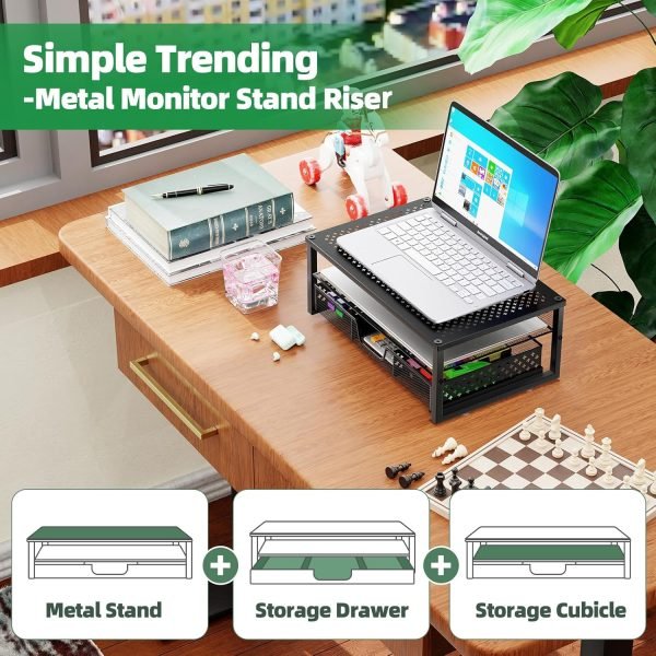 wholesale simple trending-metal monitor stand riser and computer desk organizer with drawer for laptop, computer, imac, black free samples