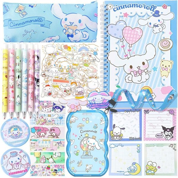 wholesale koiswim cute school supplies kawaii stationery gift set, including gel pens journal notebook pencil cse stickers pins badge lanyard sticky note bookmark (c) free samples