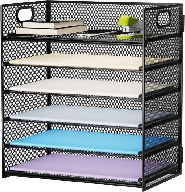 wholesale marbrasse 6 tier paper organizer letter tray - mesh desk file organizer with handle, paper sorter organizer for letter/a4 office file folder holder - black free samples