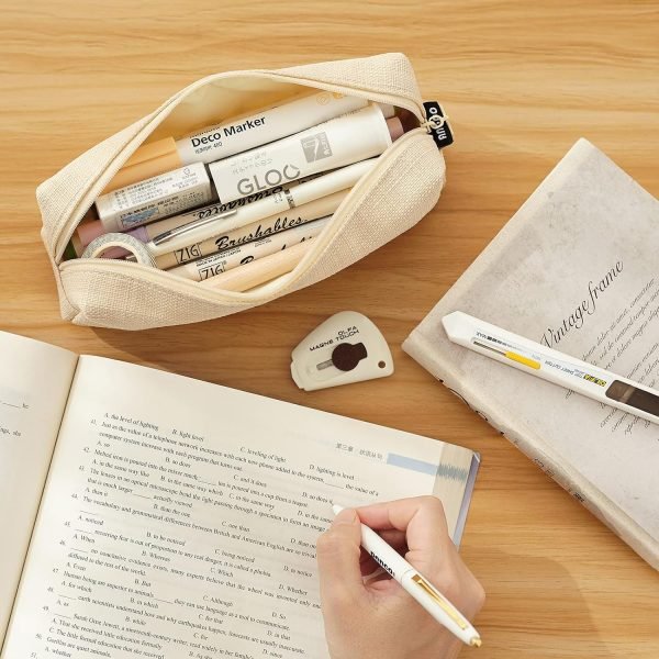 wholesale angoobaby small pencil case student pencil pouch coin pouch cosmetic bag office stationery organizer for teen school-beige free samples