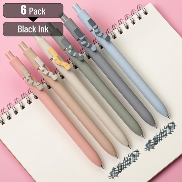 wholesale mr. pen- retractable gel pens, 6 pack, black ink, cat gel pens, cat's tail gel pens fine point 0.5mm, retractable pens, aesthetic pens for journaling fine tip pens, cute cat pens for cat lovers free samples