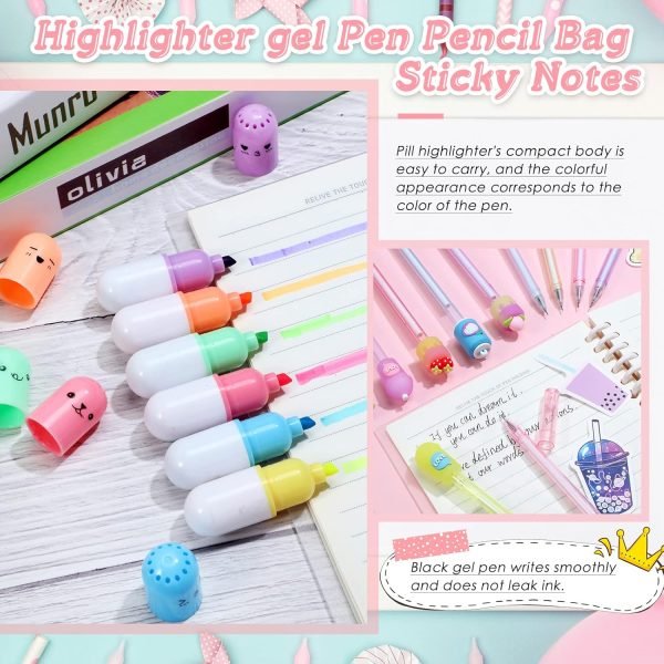 wholesale sabary 228 pcs kawaii stationary set include telescopic boba pencil pouch case bag gel ink pen sticky note bubble tea sticker pill highlighter stationary cute school supplies for christmas(vivid) free samples