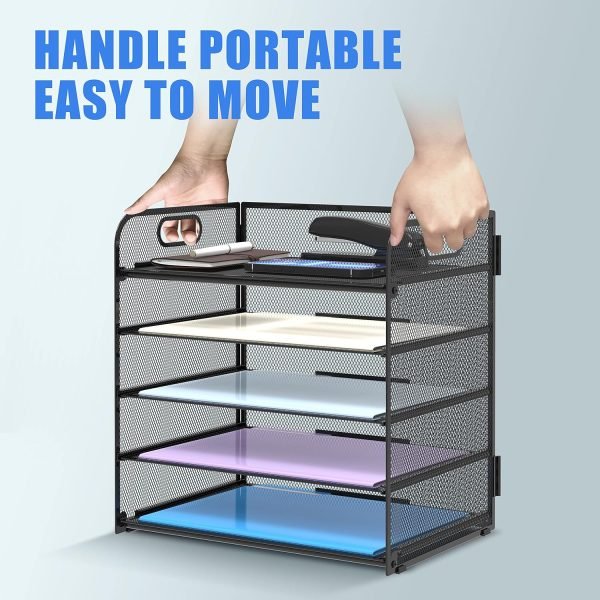 wholesale supeasy 5 trays paper organizer with handle - mesh desk file/letter organizer,black paper sorter for office, home or school free samples