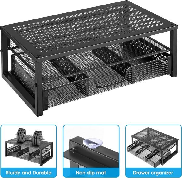 wholesale simple trending-metal monitor stand riser and computer desk organizer with drawer for laptop, computer, imac, black free samples