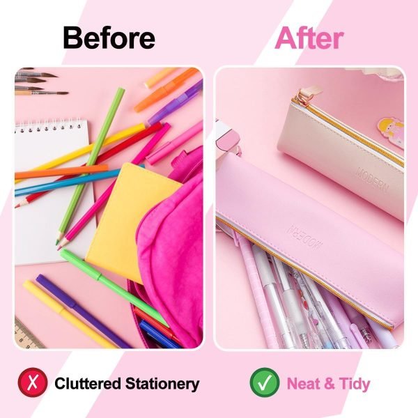 wholesale 5 pack pencil case leather pencil pouch slim stationery zipper cute pen storage bag, portable makeup bag for pencils pen cosmetic markers free samples