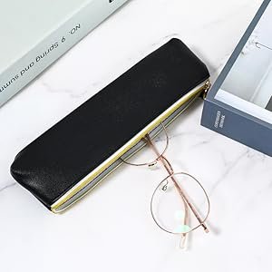 wholesale vin beauty 2 pcs leather pencil pouch, slim design small pencil pouch pencil bag zipper pencil case bag stationery pouch bag for pens, pencils, markers(black&beige) free samples