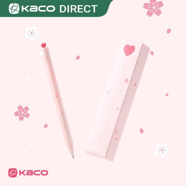 wholesale kaco first gel pens cute stationery, pack of 2 pieces heart pen set with extra 4 black refills (2 pink) free samples