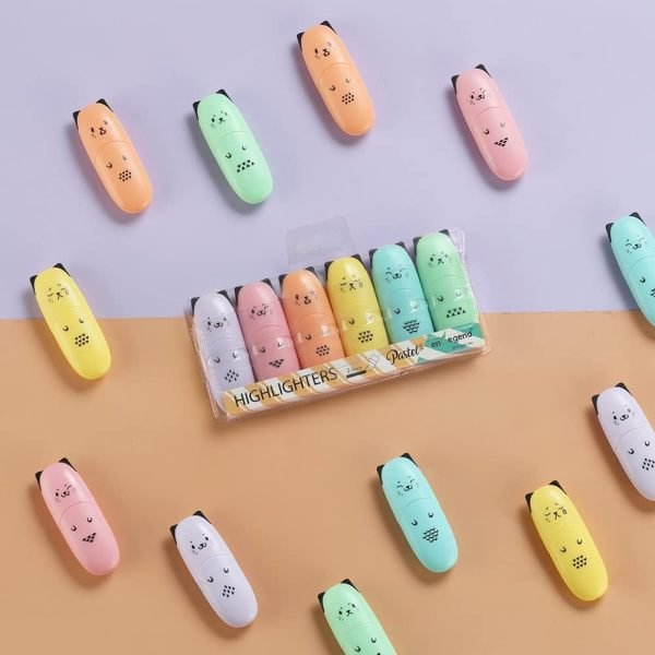 wholesale 6 pieces cat shape cute mini highlighter pen pastel color chisel tip kawaii kids stocking stuffers gift highlighter marker free samples