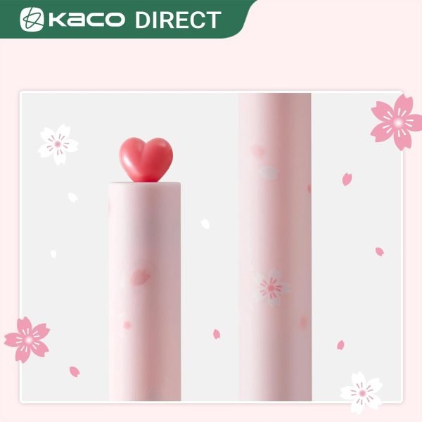 wholesale kaco first gel pens cute stationery, pack of 2 pieces heart pen set with extra 4 black refills (2 pink) free samples