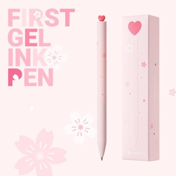 wholesale kaco first gel pens cute stationery, pack of 2 pieces heart pen set with extra 4 black refills (2 pink) free samples