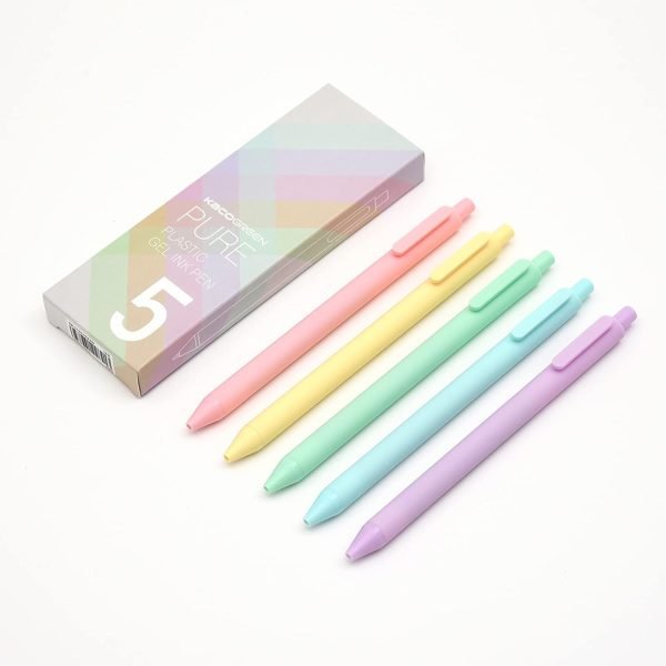 wholesale kaco pack of 5 pieces gel ink pens colored ink cute retractable pens for note taking 0.5mm fine point (macarons) free samples