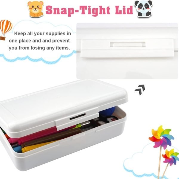 wholesale plastic pencil box, large capacity pencil cases, 1 pack hard pencil case, crayon box with snap-tight lid stackable design, plastic storage box for office supplies, white free samples