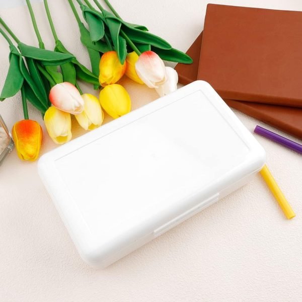 wholesale plastic pencil box, large capacity pencil cases, 1 pack hard pencil case, crayon box with snap-tight lid stackable design, plastic storage box for office supplies, white free samples