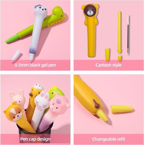 wholesale 24 pcs cute kawaii pen accessories for girl animal fruit shaped stress relief supplies gel ink pens with replacement refills for kids students school office free samples