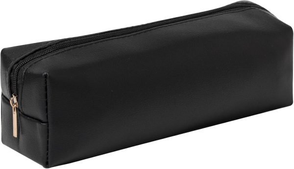 wholesale pencil case cosmetic pouch pu leather zipper pen case for pen and pencils (black) free samples