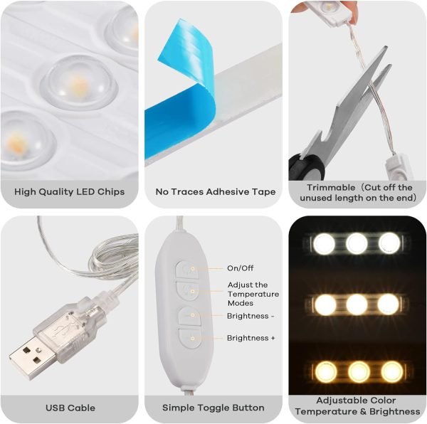 wholesale consciot led vanity lights for mirror, hollywood style mirror strip, adjustable color & brightness, usb cable, dimmable makeup stick on table dressing room mirror,white free samples