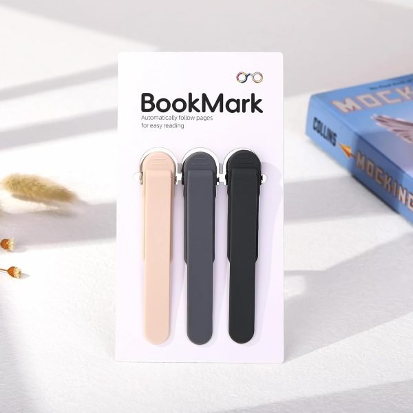 wholesale 3pcs automatic bookmark, silicone smart book marks for reading women, men, kids,cute unique book markers bookmark clip reading accessories gifts for book lovers (1 dark grey+1 light grey+1 beige) free samples