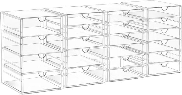 wholesale acrylic drawer organizers - 21 drawers 4 set - clear storage drawers for office supplies - stackable makeup organizer - dustproof desk organizers for makeup, jewelry, pen, stationary free samples