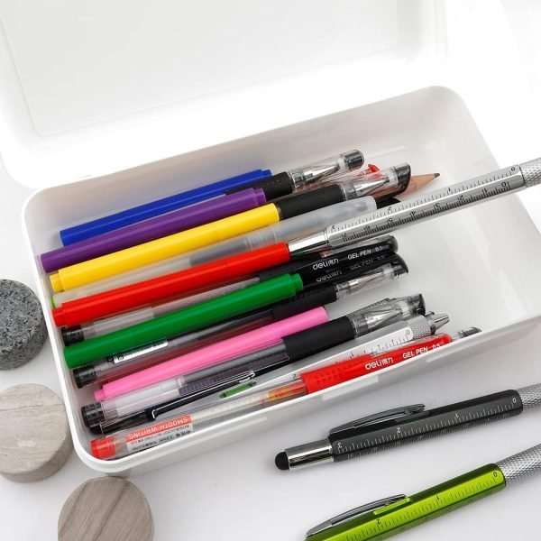 wholesale plastic pencil box, large capacity pencil cases, 1 pack hard pencil case, crayon box with snap-tight lid stackable design, plastic storage box for office supplies, white free samples