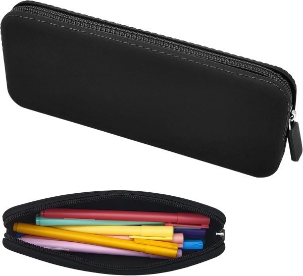 wholesale silicone pencil case, waterproof silicone cosmetic bag, pencil bag, multifunctional pencil case aesthetic, zipper storage bag (black) free samples