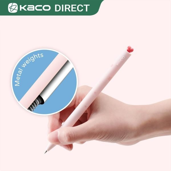 wholesale kaco first gel pens cute stationery, pack of 2 pieces heart pen set with extra 4 black refills (2 pink) free samples