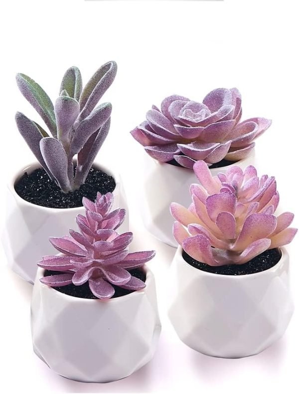 wholesale cadnly fake succulent plant set - artificial succulent plants for women desk - realistic faux succulents in ceramic pots - mini purple succulent decor for bedroom bathroom office shelf decor free samples