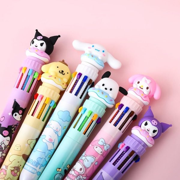 wholesale 6pcs of 0.5mm multicolor ballpoint pens, ten colors in one retractable cartoon cute ballpoint pen, suitable for office back to school supplies students and children gift free samples